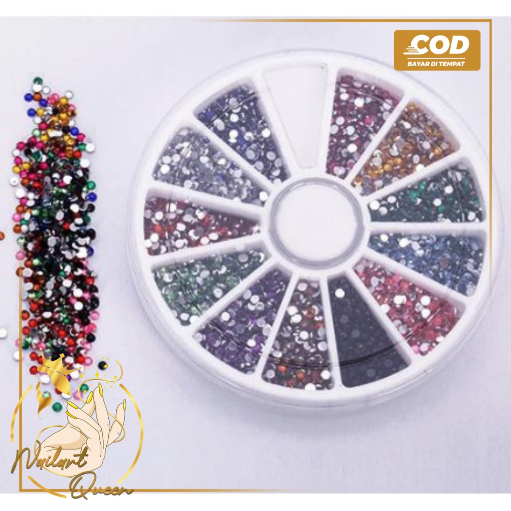 12 Warna 500 Pcs 2mm Tips Rhinestones Permata Putaran Wheel Nail Art Decor