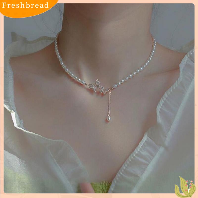 [FRA] Fashion Mutiara Kalung Cahaya Mewah Berlian Minor Kupu-Kupu Pendek Choker Klavikula Rantai