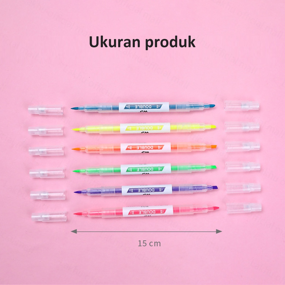 JCHO 6Pcs 1Set Stabilo 12 Warna Warni / Double Head Highlighter 12 Colors In 6 Pcs