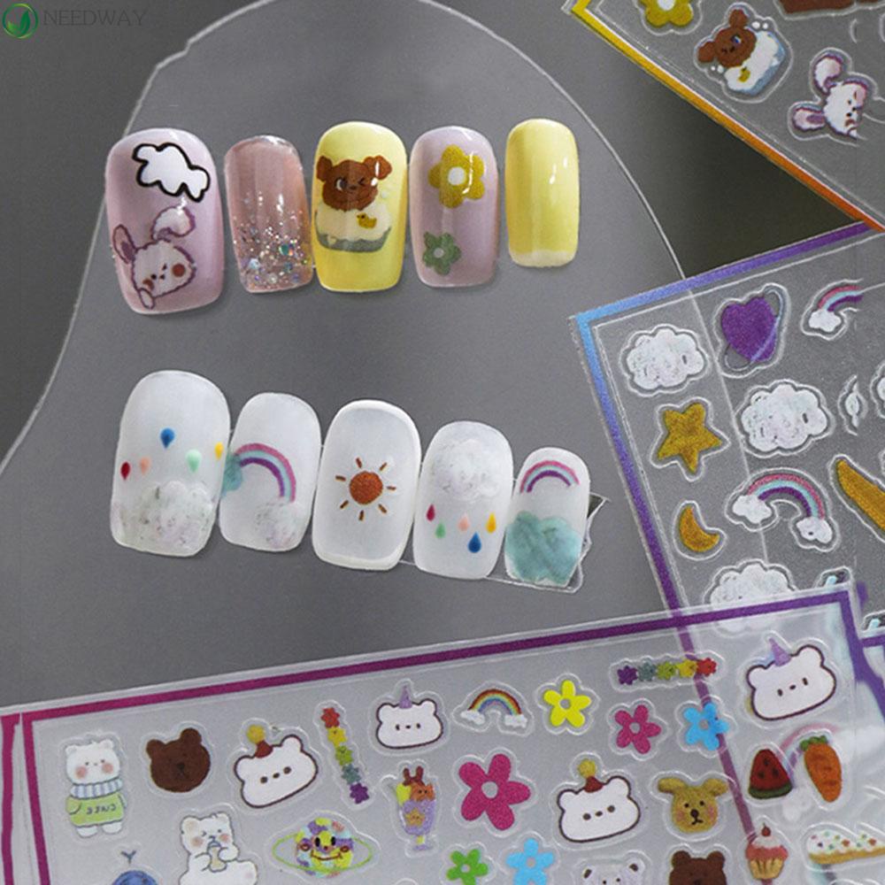 Needway Stiker Nail Art Kartun Decal Motif Pelangi Perekat DIY Nail Art Desgin