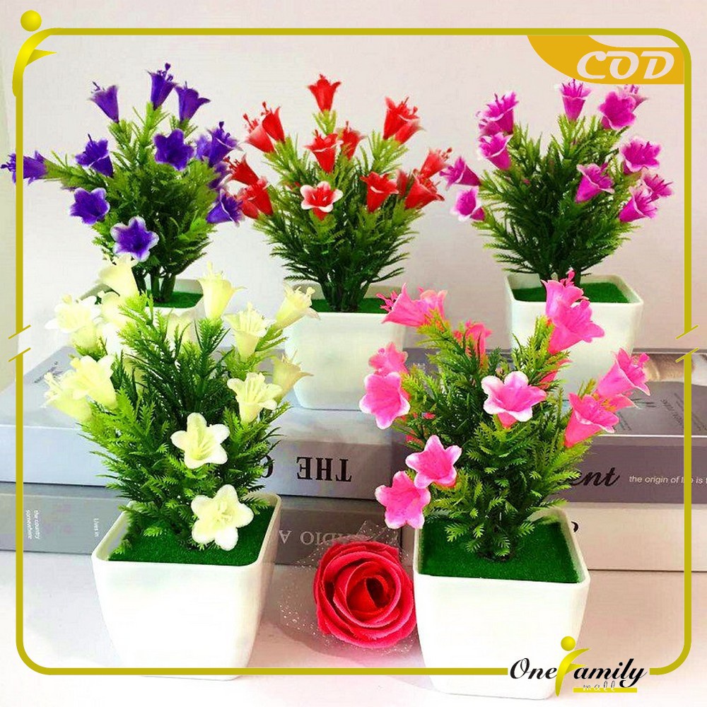 JT - Ornamen Pot Bonsai Dekorasi Rumah / Meja Pajangan Bunga Hias Plastik Artificial Flower / Bunga Meja Set Pot
