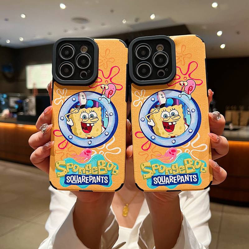 All New Cute Cool Yellow SpongeBob Leather Soft Case IPhone 7 Plus 8 Plus X XS XR XS Max 11 13 12 14 PRO Max 14 Plus Phone Case Girl Girl Women's Fashion