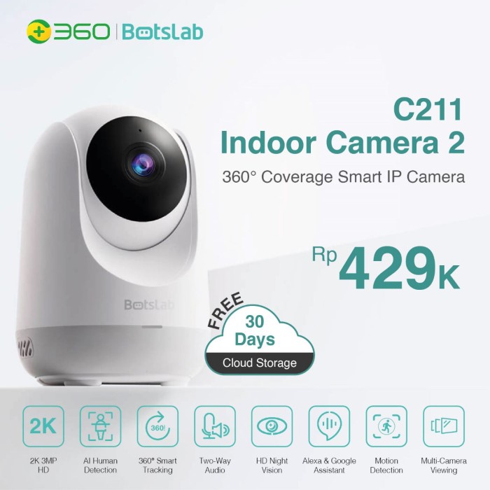 360 BOTSLAB C211 Dome 2k 3mp Wifi Indoor Smart IP Camera CCTV