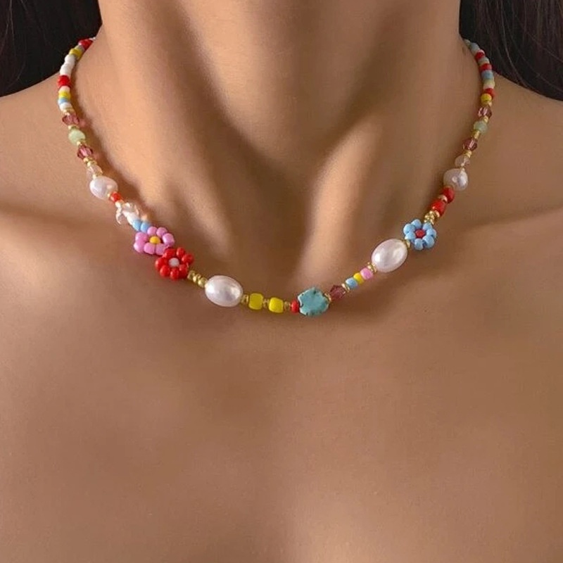 Desain Rainbow Flower Necklace Kalung Unik Niche Rantai Klavikula