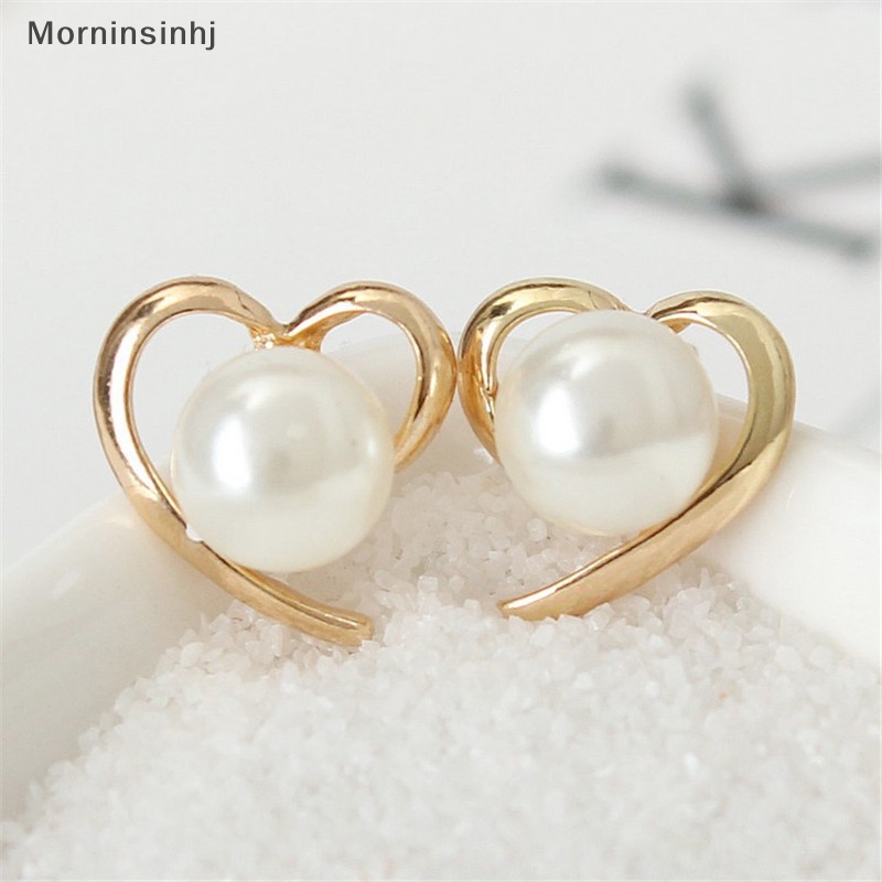 Mornin Anting Mutiara Imitasi Untuk Wanita Warna Emas Hati Stud Earrings Hadiah Natal Desain Tidak Teratur Anting Biasa id