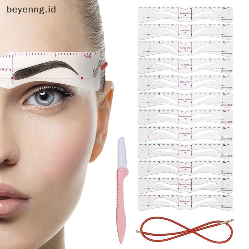 Beyen 12pcs Reusable Eye Brow Drawing Guide Set Stensil Alis Makeup Card Kit ID