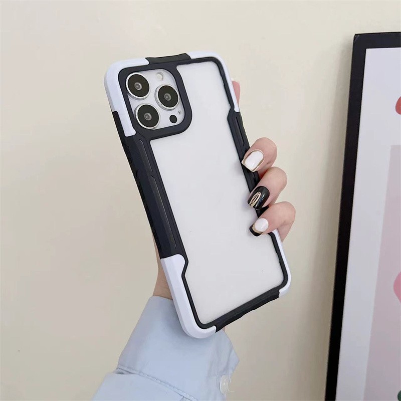 IPHONE 3in1 Shockproof Cover Transparan Casing Ponsel Untuk Iphone11 12 13 14 Pro Max7 8 14 plus XR XS MAX X Acrylic+TPU+PC Hard Case Bumper