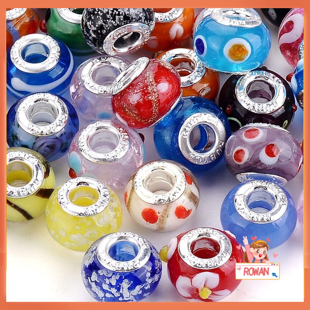 R-FLOWER 50pcs Manik-Manik Kaca DIY Perhiasan Gelang Membuat Manik Lampwork Eropa