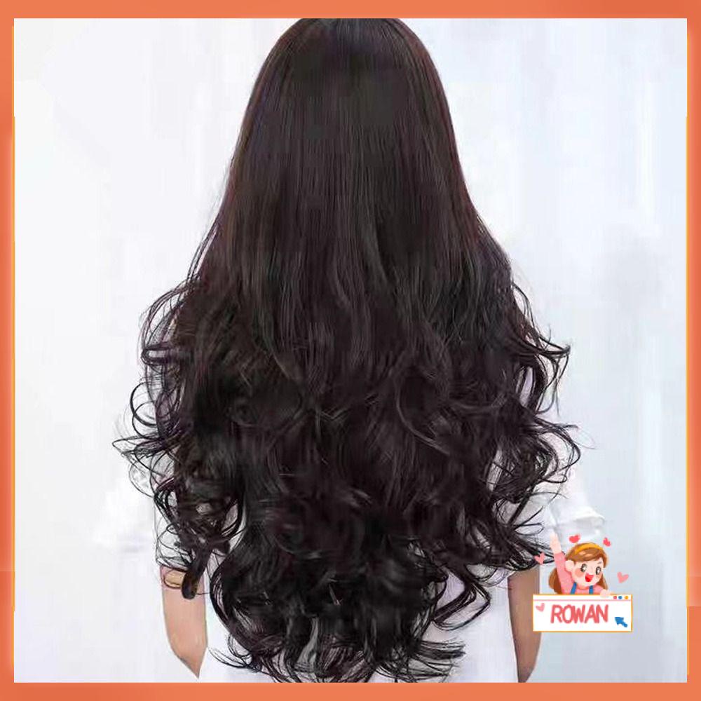 R-FLOWER Wig Rambut Palsu Wanita Rambut Palsu Full Wig Pesta Pink Muda Coklat