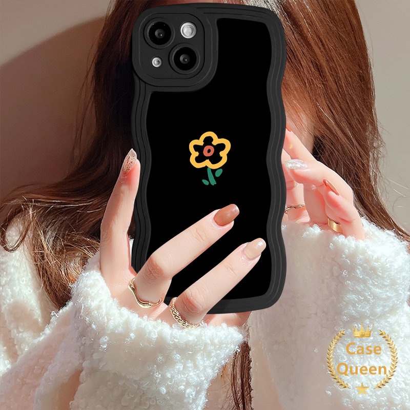 Casing Bunga Retro Kompatibel Untuk IPhone 11 Pro Max 7Plus XR XS X Max12 14 13 Pro Max7 8 6 6s Plus SE 2020 Fresh Simple Vintage Flower Stick Figure Tulips Lembut Bergelombang Penutup Tepi