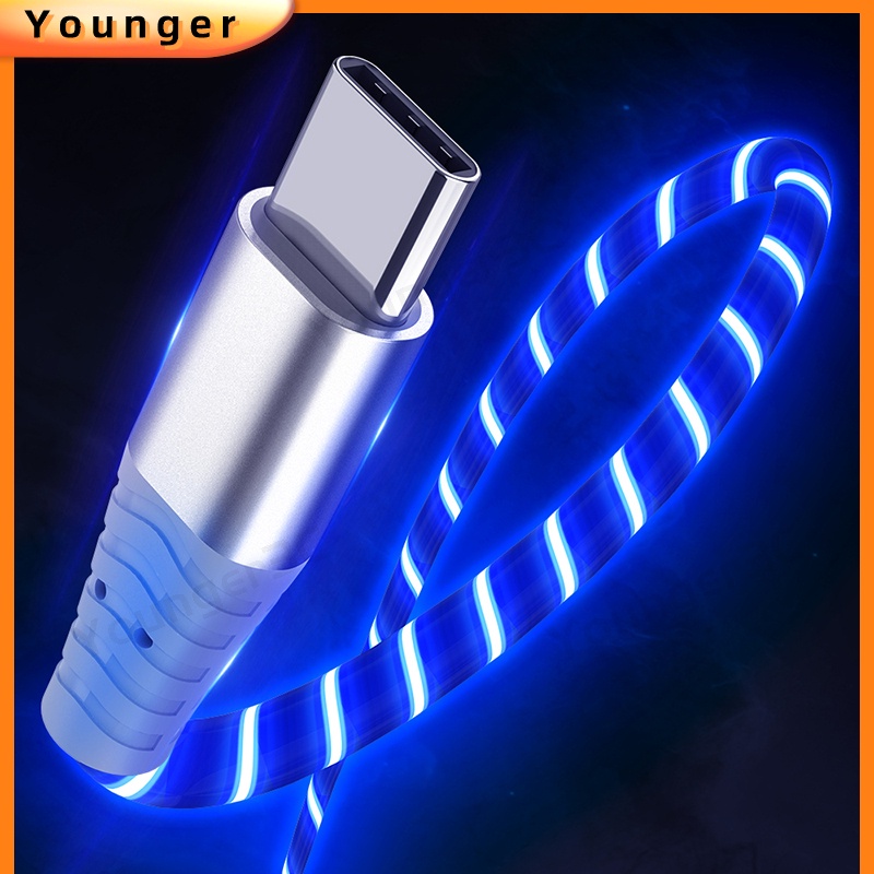 Lampu LED Mengalir Kabel Pengisian Cepat Lampu Streamer Kabel USB Kabel Cas Streamer Mobil Luminous LED Kabel Data Glowing