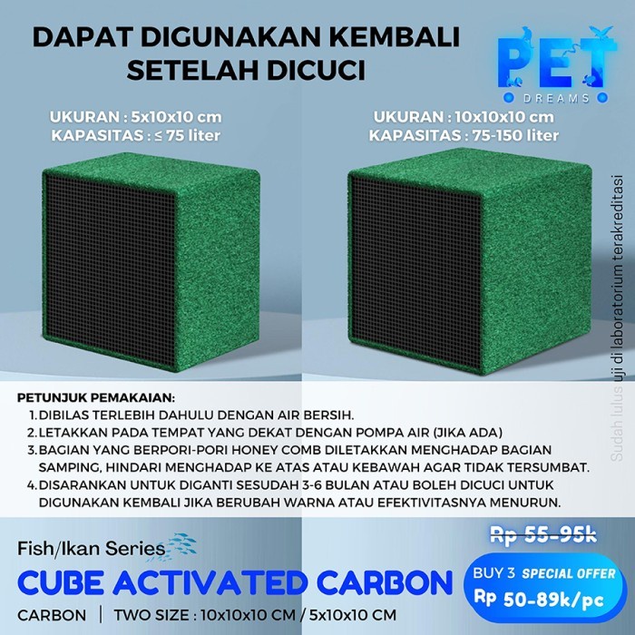 KARBON AKTIF AQUARIUM /CUBE FILTER CARBON ACTIVE AQUARIUM /SMALL &amp; BIG