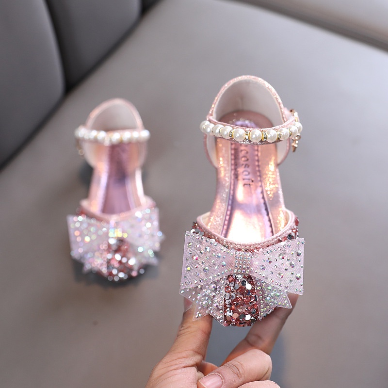 Sandal Sepatu Anak Perempuan Import Size 21-36 Pesta Korea Princess Gold Mutiara Mewah Terbaru 1 2 Tahun - Tanggung Anak Perempuan