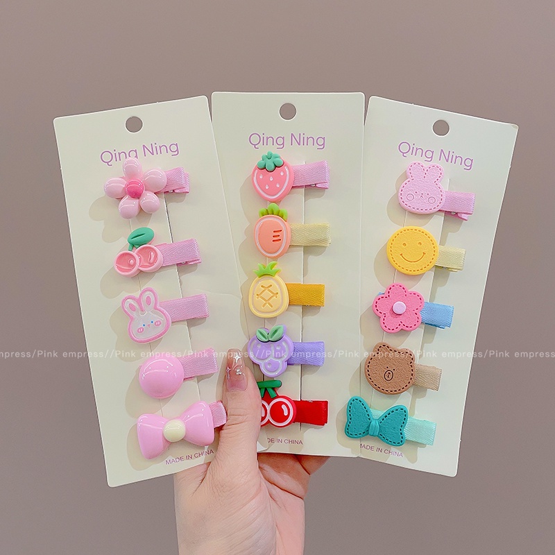 5pcs Klip Rambut Anak Gaya Korea Baru Putri Lucu Manis Bayi Klip Kartun Klip Kecil Poni Samping Klip Rambut Rusak Aksesoris Rambut Hair Pin