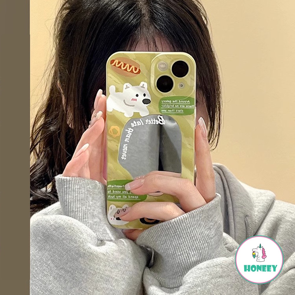 IPHONE Kartun Graffiti Indah Sosis Anjing Ponsel Case Kompatibel Untuk Iphone14 12 13 Pro Max Case Iphone11Cermin Makeup Anti-Drop Back Cover