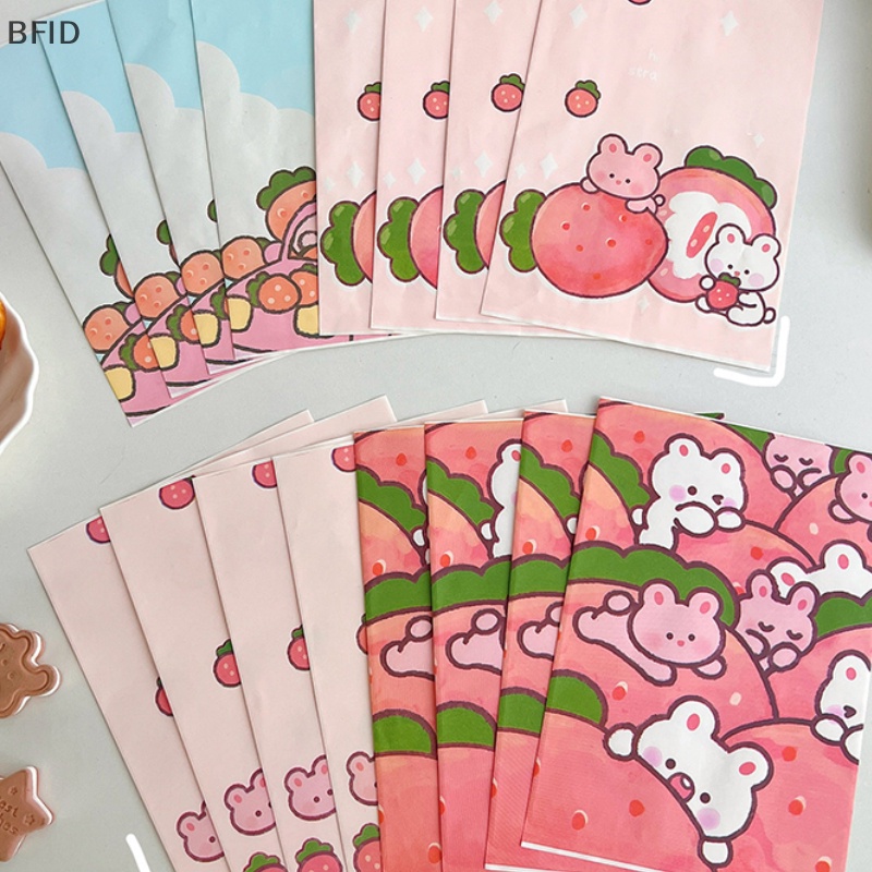 [BFID] 10pcs Mini Paper Bag Kraft Kantong Kertas Lucu Kartun Strawberry Rabbit Tas Penyimpanan Pembungkus Favour Bags Gift Packing Small Bag [ID]