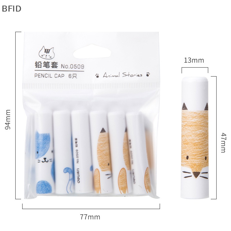 [BFID] 6pcs Penutup Pulpen Topi Pensil Kucing Lucu Kawaii Pencil Extender Alat Tulis Korea Anak Hadiah Perlengkapan Kantor Sekolah [ID]