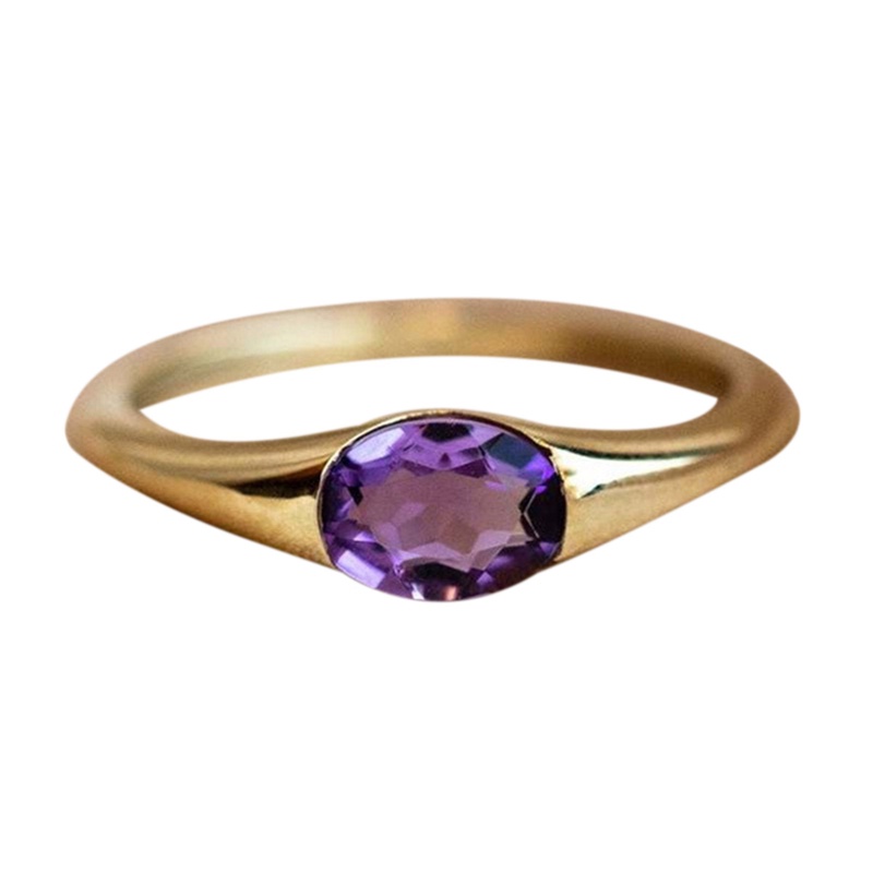 Fashion Eropa Amerika 14 K Emas Natural Amethyst Cincin Mewah Indah Kristal Cincin Pernikahan Ulang Tahun Romantis Anniversary Hadiah Perhiasan Cincin Ukuran 5-11