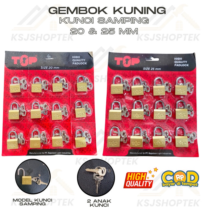 Gembok Kunci Samping 20 mm 25 mm Kuningan TOP Renteng Koper Bagasi