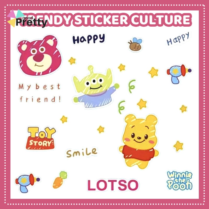 Stiker Kartun,Winnie the Pooh Toy Story,Stiker Tahan Air PVC Bening Untuk Ponsel Dan Tablet