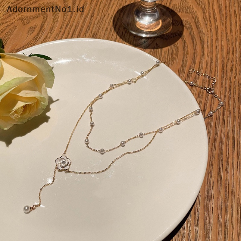 [AdornmentNo1] Kalung mutiara rumbai berlapis ganda untuk desain ceruk perempuan rantai tulang kerah camellia cahaya mewah high-end merasakan temperamen rantai leher