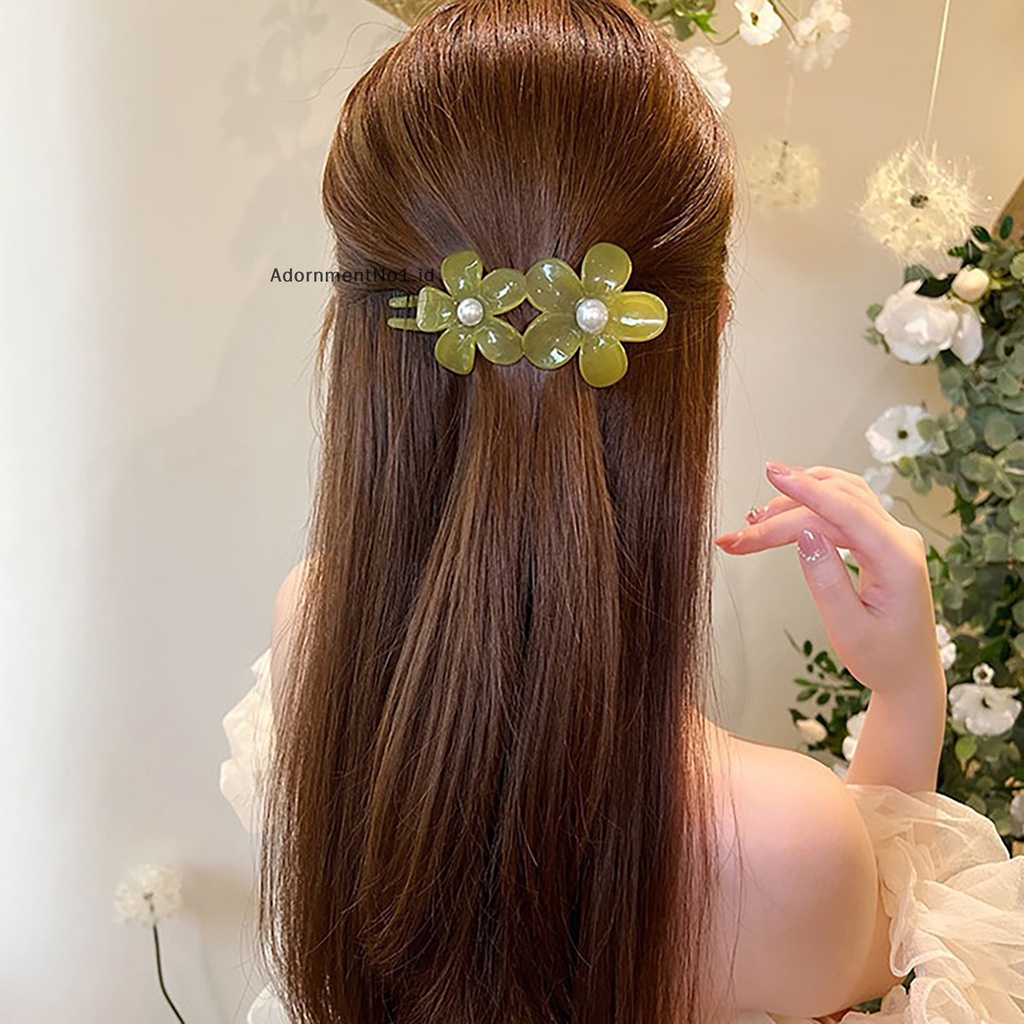 [AdornmentNo1] Tender Double bunga Duckbill klip hiasan kepala mutiara klip akrilik Fashion elegan jepit rambut untuk gadis wanita hiasan perhiasan rambut