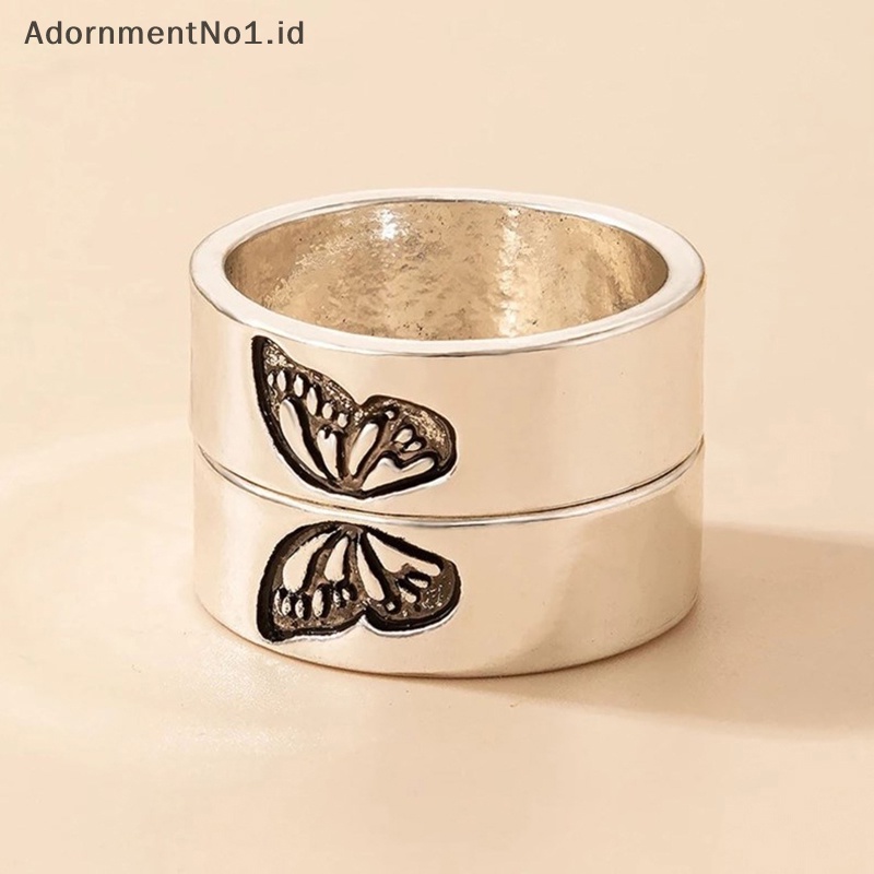 [AdornmentNo1] 2pcs Fashion cincin persahabatan motif kupu Gothic keren cincin susun untuk pasangan kekasih sahabat adik