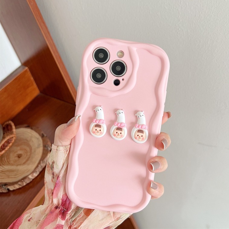 Macaron Pink Wave Alpaca Girl Soft Silicon Case HP iP iPhone 6 6S 7 8 14 + Plus SE 2020 2022 X XS XR 11 12 13 Pro Max Casing