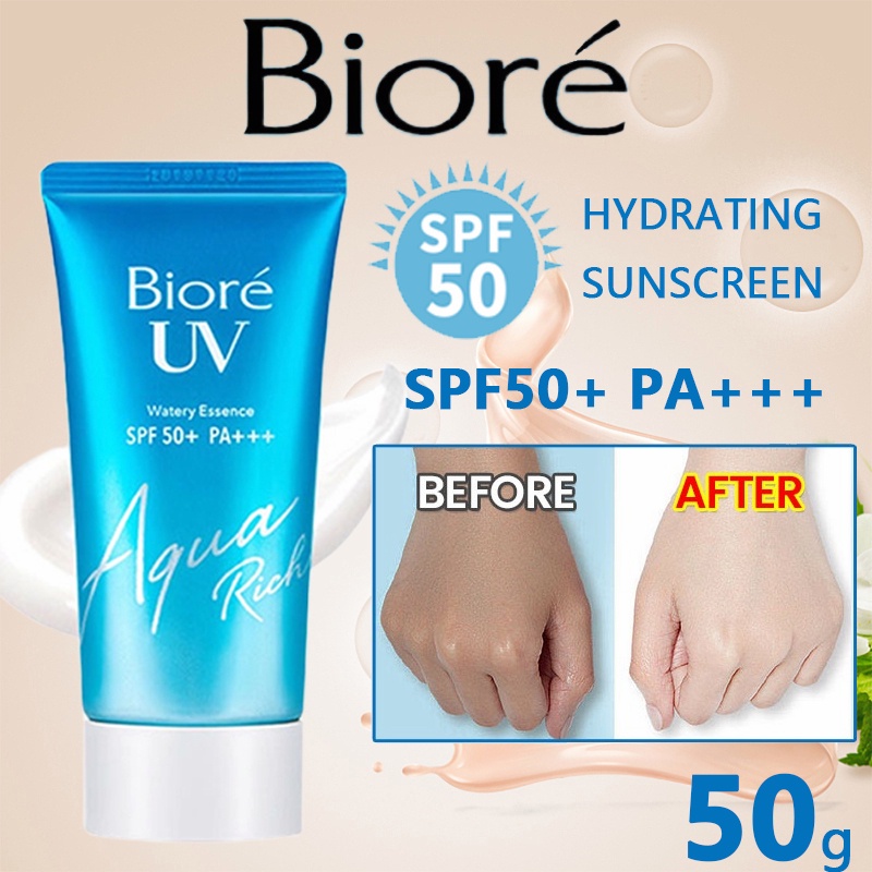 ORIGINAL Biore Sunscreen spf 50 pa ++++ UV Aqua Rich Sunscreen Watery EssenceWaterproof Tube 50 gr Biore Sunscreen 50gr SPF50