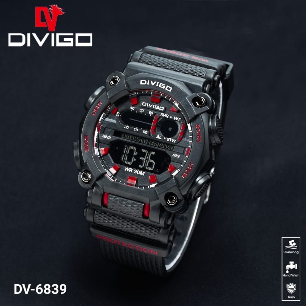 Jam tangan Pria Divigo Digital DV-6839 Original Strab Rubber Tahan Air