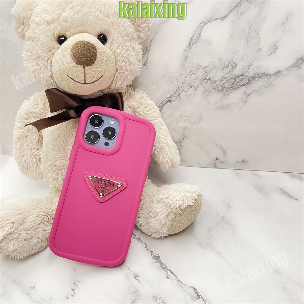 3D Prada Kulit Terasa Lembut untuk iPhone 14 Pro Max 13 12 11 Pro Max Xs Max Xr X Xs Casing Macaron Warna Penutup Belakang