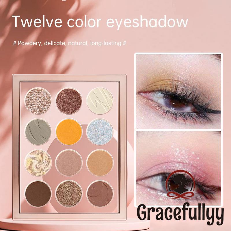 [COD]K'APEINE Eyeshadow Palette Amber 12 Warna Highlight Korea Waterproof Glitter Matte Highlight-GY