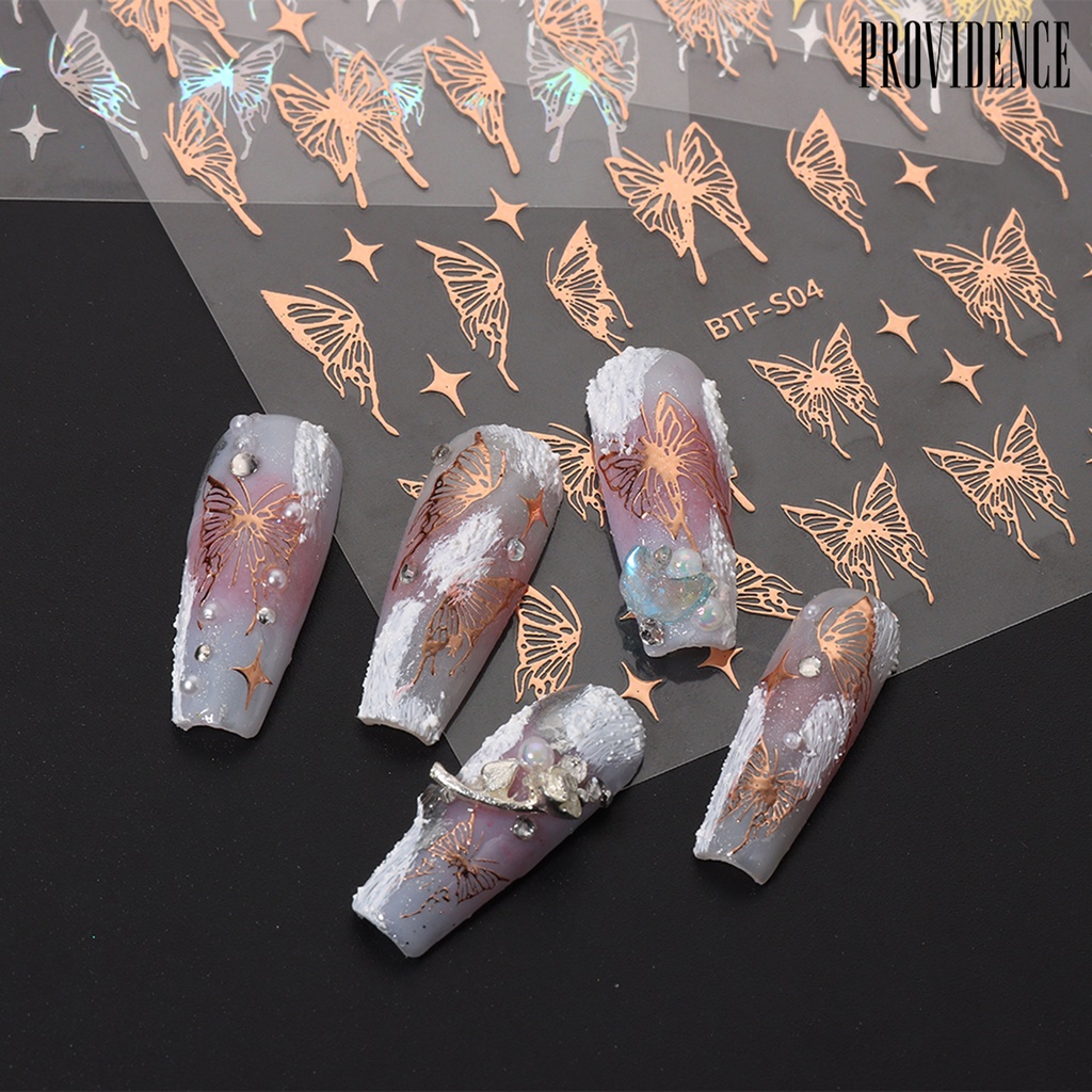 Providence 2lembar Hot Stamping Butterfly Nail Art Stiker Efek Mengkilap Ultra-Tipis Butterfly Decals DIY Manicure Perekat Dekorasi Kuku Perlengkapan Kuku