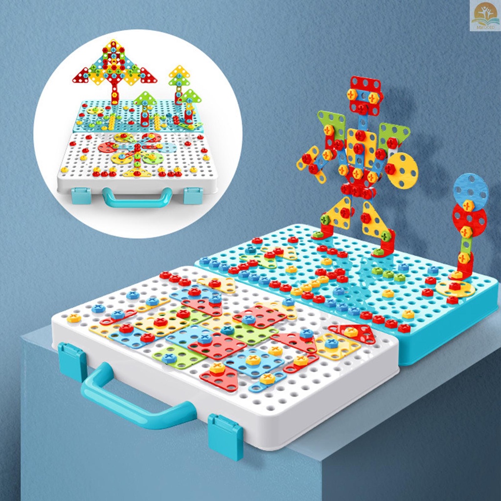 In Stock 173pcs Bor Listrik Konstruksi Blok Bangunan Hewan Tanaman Kreatif Bangunan Kegiatan Edukasi Permainan Puzzle