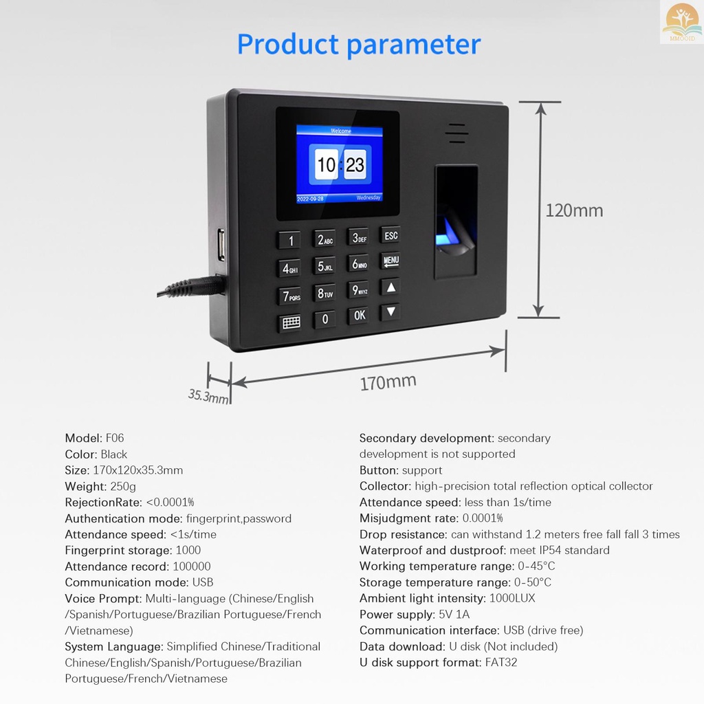 In Stock BISOFICE Mesin Absensi Sidik Jari Cerdas Fingerprint/Password Dengan Layar Display 2.4 ''Jam Waktu Dukungan Karyawan Check-in Recorder Reader Multi-Bahasa