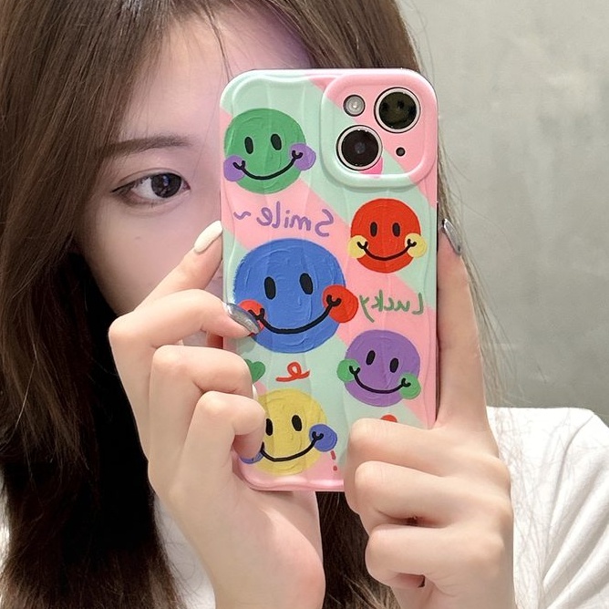 Happy Colorful Smile Wave Soft Silicon Case HP iP iPhone 14 + Plus 12 13 Pro Max 11 IMD Casing Apple