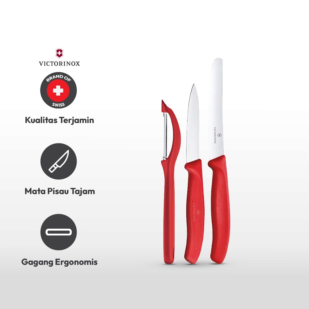 Victorinox Set 3 Pcs Swiss Classic Pisau Paring &amp; Alat Kupas Pisau Dapur Kecil  Set Paring Knife Dan Peeler  Pisau Pengupas  Peralatan Masak  Perlengkapan Dapur  Kitchenware