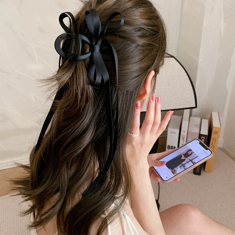 Pita Hitam Busur Rambut Cakar Fashion Ponytail Hair Clip Aksesoris Rambut Wanita