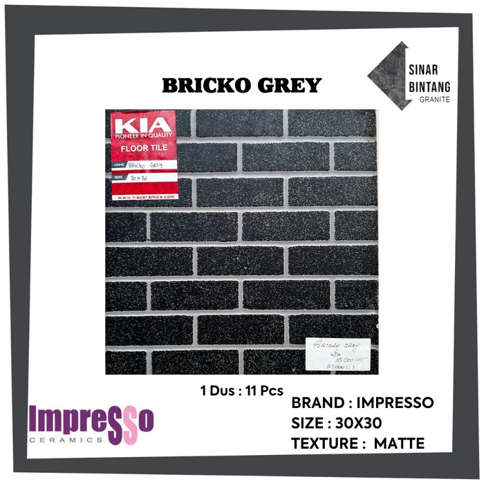 Keramik Ruangan | Teras 30 x 30 Bricko Grey