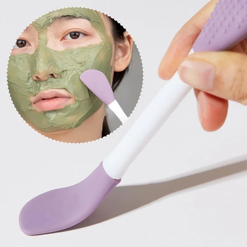 Kuas Masker Wajah Silikon Kepala Ganda/Aplikator Masker Lumpur Profesional Kepala Datar Lembut/Alat Perawatan Kulit Kecantikan Wajah/Kuas Penghilang Komedo Pembersih Hidung Pengelupasan/