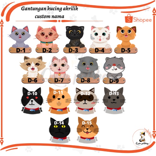 Kalung Kucing Custom Nama 2 Sisi Bahan Akrilik Premium Lucu Unik Aman Anti Hilang Banyak Model
