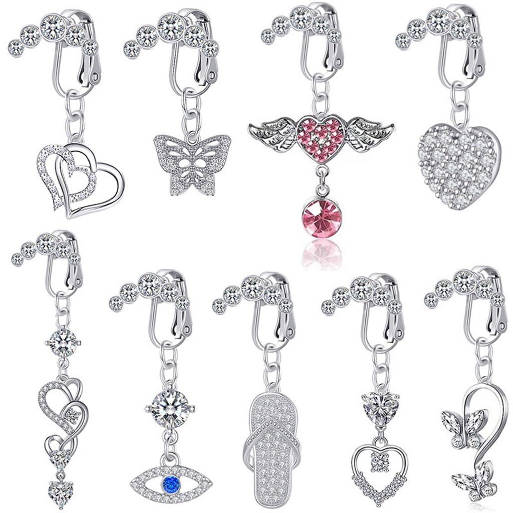 1pc Gesper Cincin Pusar Berbentuk Hati Drop Menjuntai Tubuh Tindik Perut/Klip Perhiasan Liontin Pribadi Stainless Steel Seksi