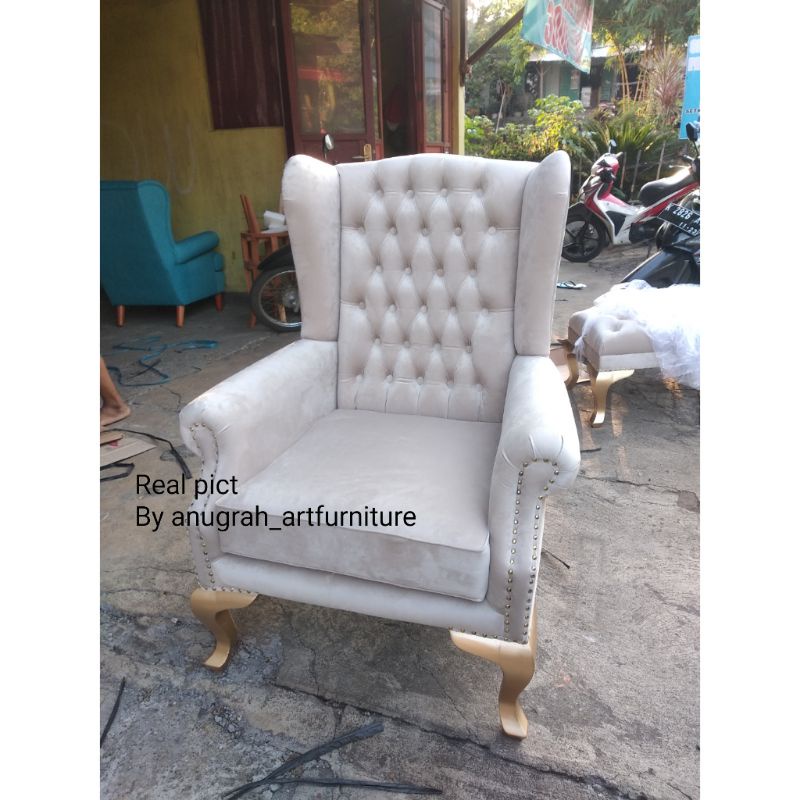 promo wing chair klasik wing chair chesterfield sofa single mewah bludru