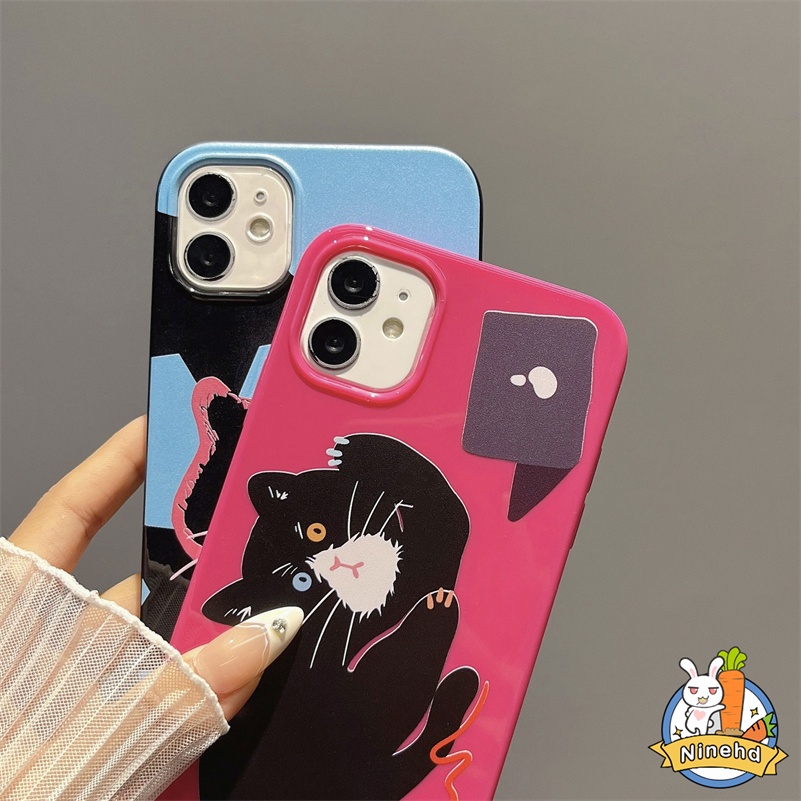 IPHONE Casing Ponsel Lembut Glossy Kucing Lucu Kompatibel Untuk Iphone14 13 12 11 Pro Max X Xr Xs Max 87 6 6s Plus Se2020Lensa Lubang Besar Shockproof Matte Bumper Anti-drop Soft TPU Back Cover