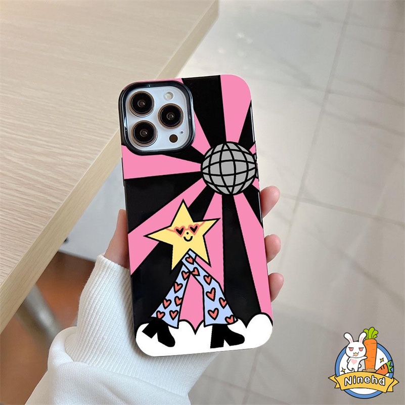 IPHONE Kartun Smiley Star Case Kompatibel Untuk Iphone14 13 12 11 Pro Max X Xr Xs Max 8 7 6 6s Plus SE 2020hitam Bingkai Lensa Gadis Ponsel Case Shockproof Silikon Lembut Pelindung Penutup Belakang