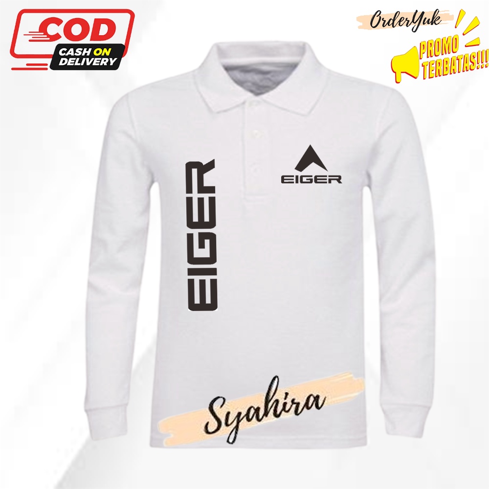Poloshirt Kaos Berkerah EiIger + Teks Hitam Baju Polo Lengan Panjang Pria wanita Dewasa dan Remaja