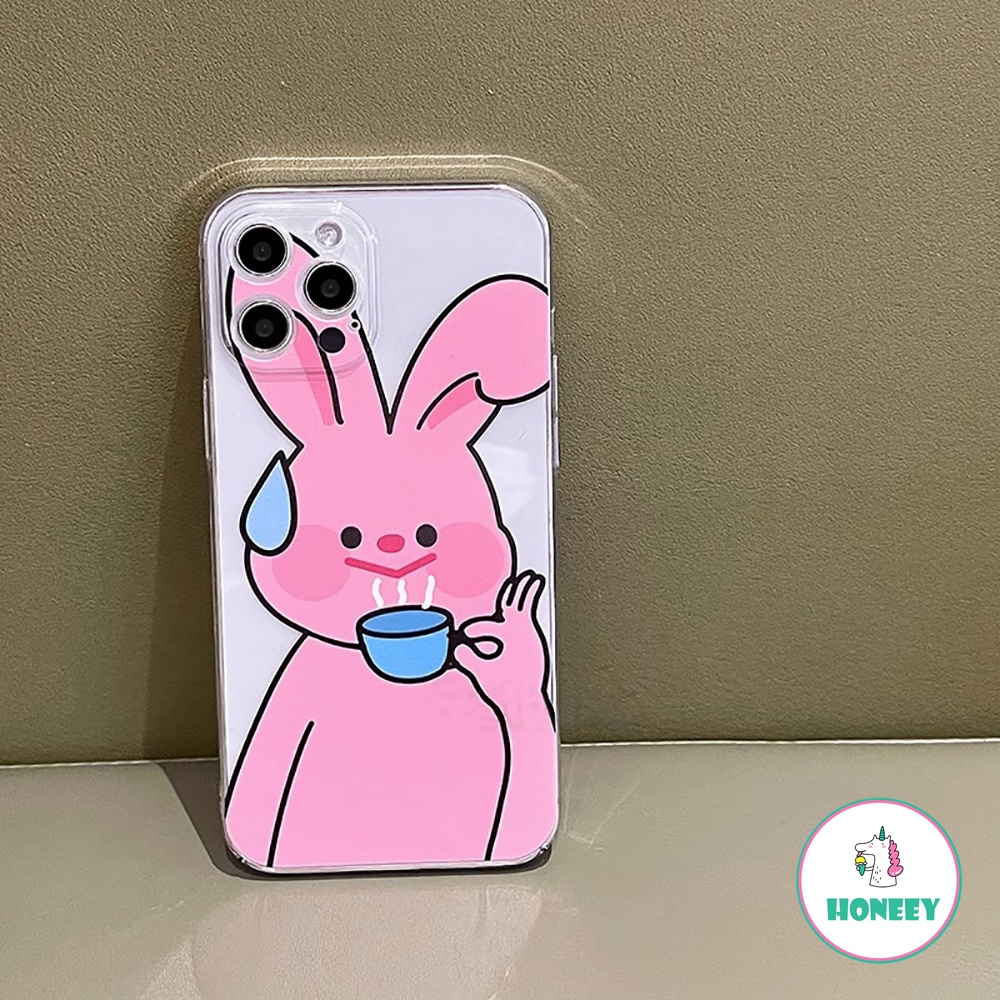 IPHONE Casing Ponsel Kelinci Pink Lucu Kompatibel Untuk Iphone14 13 11 12 Pro Max Case Iphone11 XR XS 7Plus 8Plus Bening Shockproof Back Cover