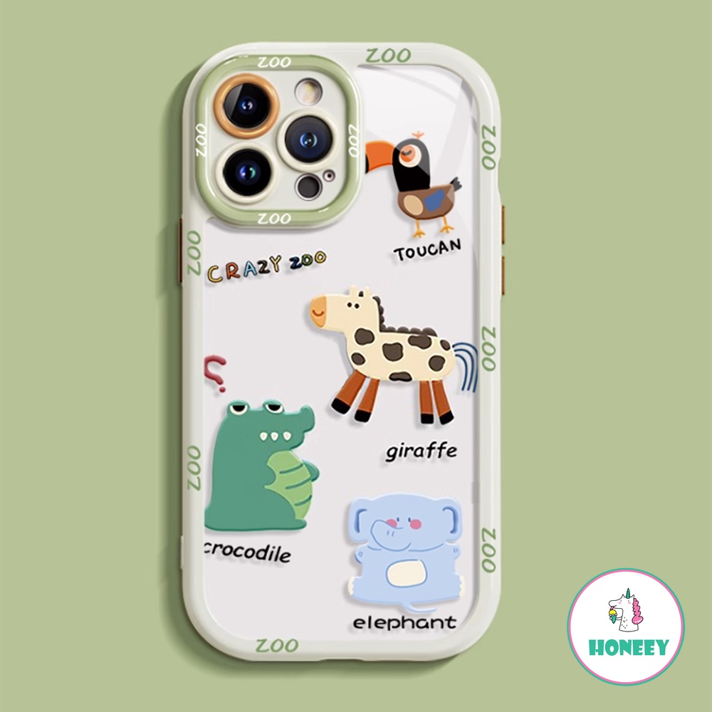 IPHONE Casing Ponsel Kartun Zoo Pinguin Jerapah Gajah Kompatibel Untuk Iphone14 13 12 11 Pro Max Akrilik Hard PC Cover Pelindung