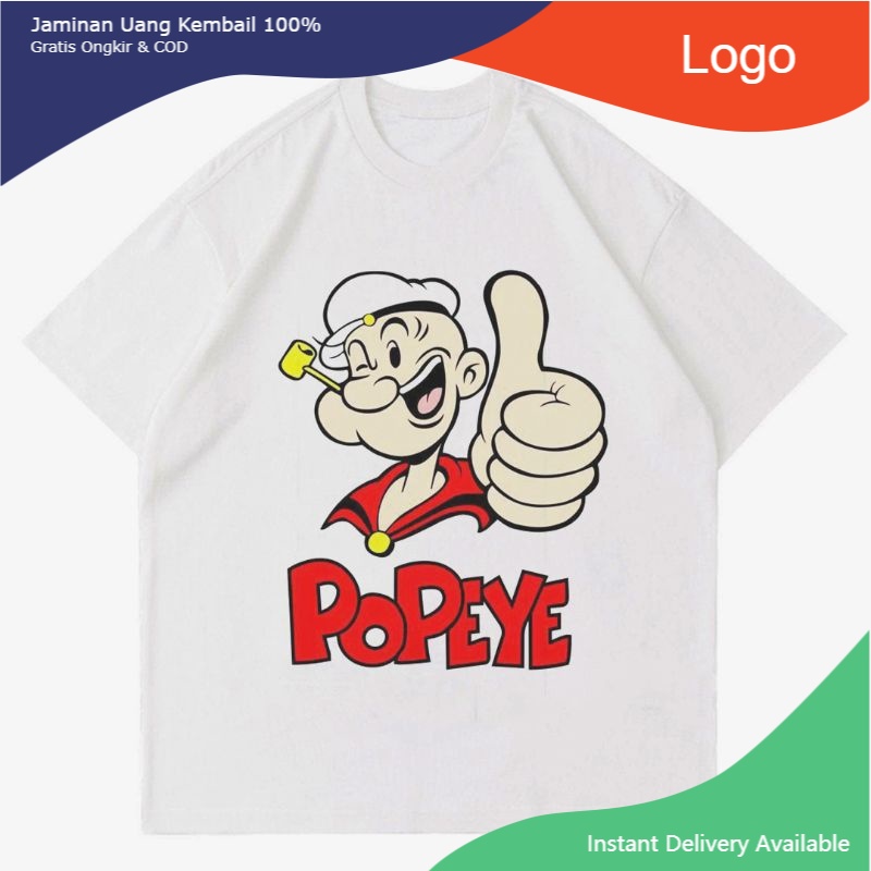KAOS VINTAGE POPEYE | T-SHIRT CARTOON 90'S | BAJU PUTIH KARTUN
