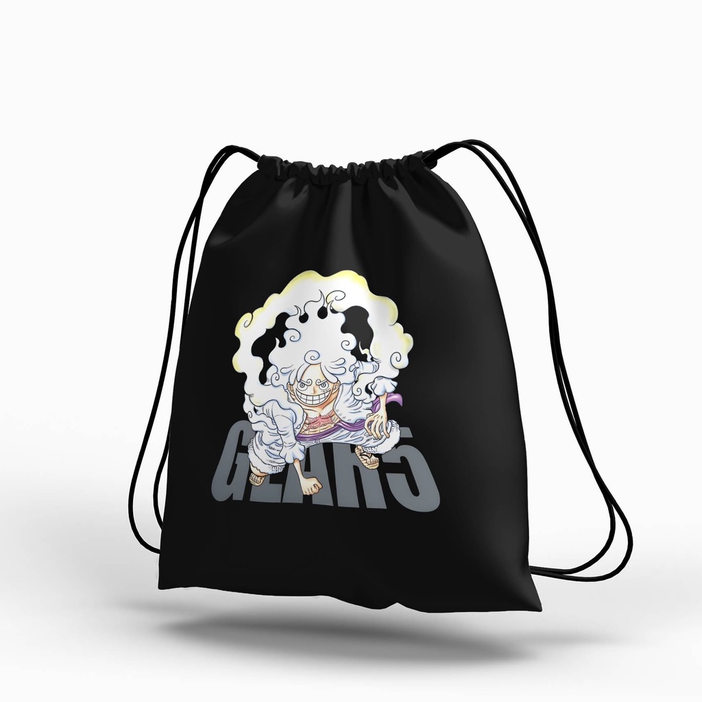 Stringbag Anime One Piece Luffy Gear 5 tas serut canvas blacu premium string bag